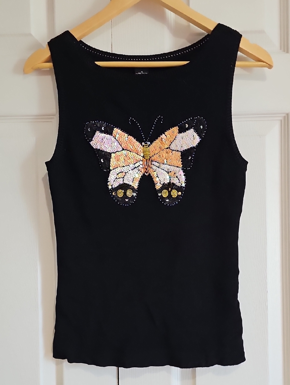 🦋✨ Sweaterworks Beaded Butterfly Knit Tank Top Size M